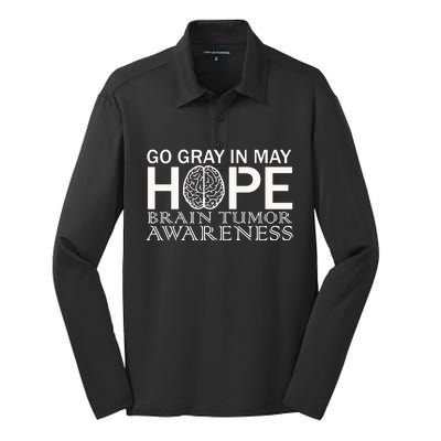 Go Gray In May Brain Cancer Silk Touch Performance Long Sleeve Polo