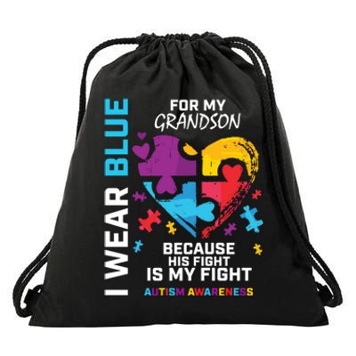 Grandma Grandpa I Wear Blue For My Grandson Autism Awareness Drawstring Bag