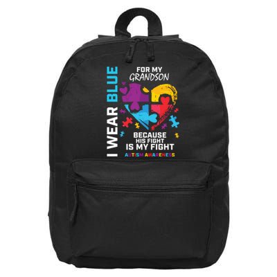 Grandma Grandpa I Wear Blue For My Grandson Autism Awareness 16 in Basic Backpack