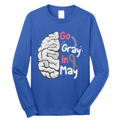 Go Gray In May Brain Cancer Awareness Grey Ribbon Sunflower Meaningful Gift Long Sleeve Shirt