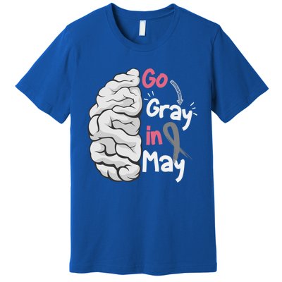 Go Gray In May Brain Cancer Awareness Grey Ribbon Sunflower Meaningful Gift Premium T-Shirt