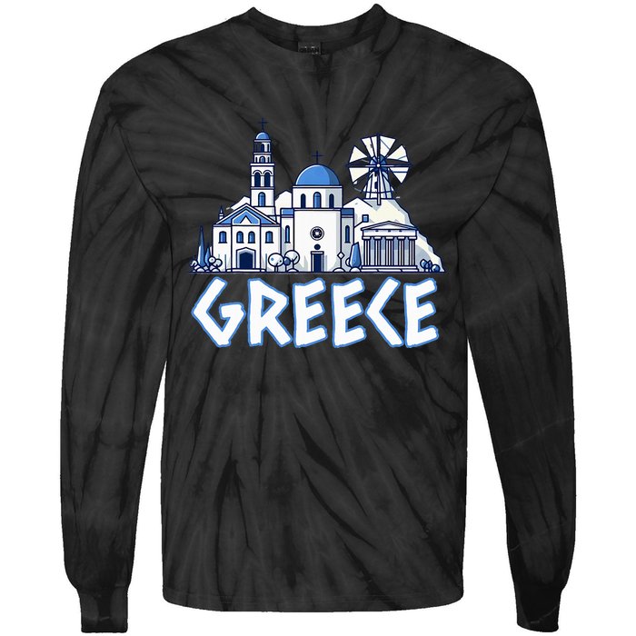 Greece Greek Island Vacation Souvenir Santorini Myconos Kos Tie-Dye Long Sleeve Shirt