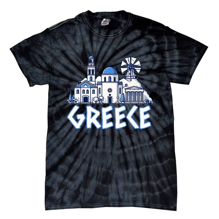 Greece Greek Island Vacation Souvenir Santorini Myconos Kos Tie-Dye T-Shirt