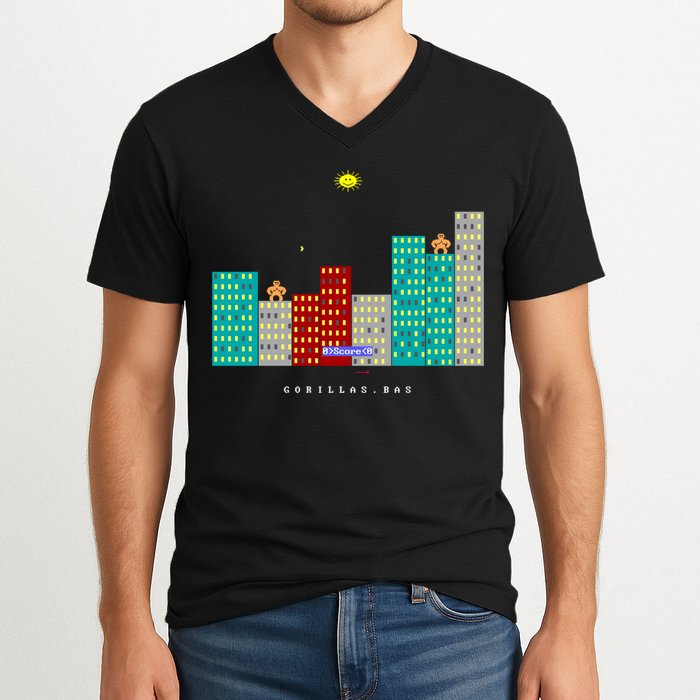 Gorillas.Bas Game In Qbasic Or Quickbasic Fanart V-Neck T-Shirt