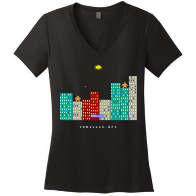 Gorillas.Bas Game In Qbasic Or Quickbasic Fanart Women's V-Neck T-Shirt