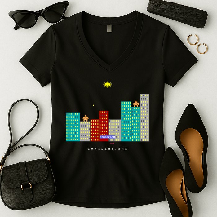 Gorillas.Bas Game In Qbasic Or Quickbasic Fanart Women's V-Neck T-Shirt
