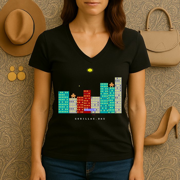 Gorillas.Bas Game In Qbasic Or Quickbasic Fanart Women's V-Neck T-Shirt