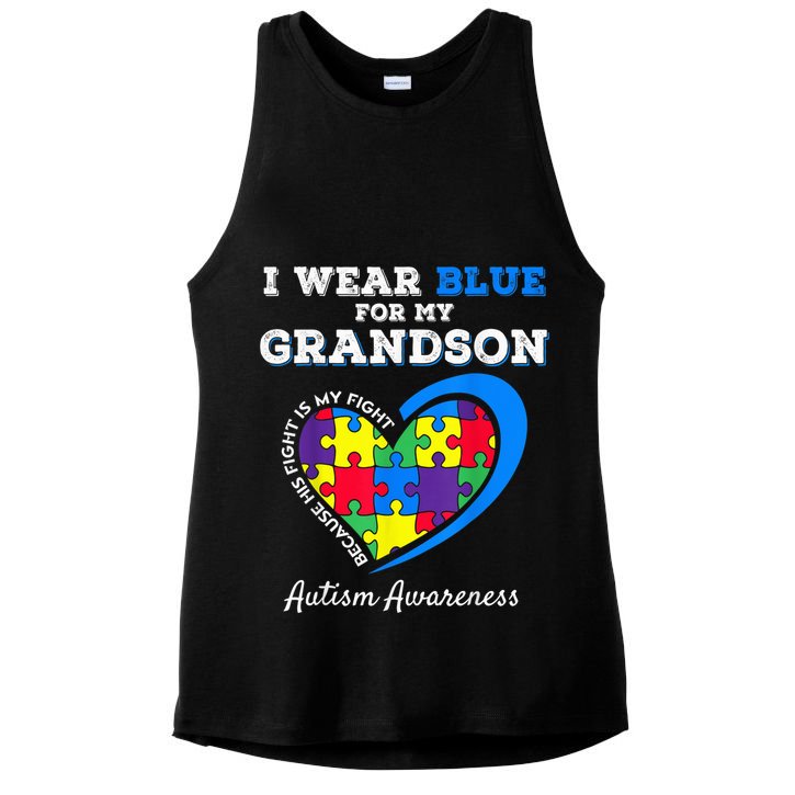 Grandma Grandpa I Wear Blue For My Grandson Autism Awareness Ladies PosiCharge Tri-Blend Wicking Tank