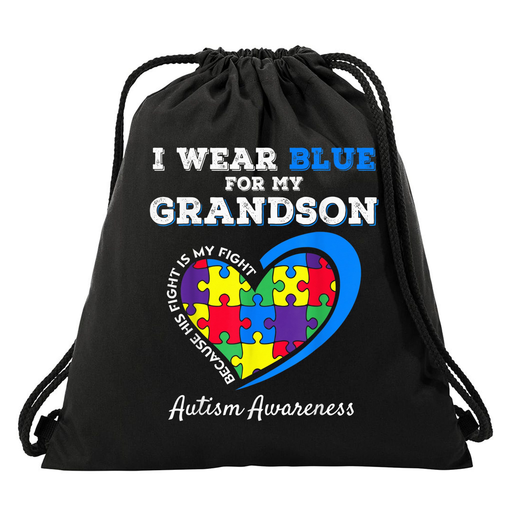 Grandma Grandpa I Wear Blue For My Grandson Autism Awareness Drawstring Bag