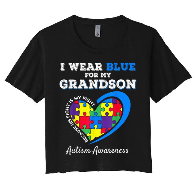 Grandma Grandpa I Wear Blue For My Grandson Autism Awareness Crop Top