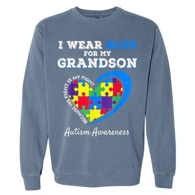 Grandma Grandpa I Wear Blue For My Grandson Autism Awareness Garment-Dyed Sweatshirt