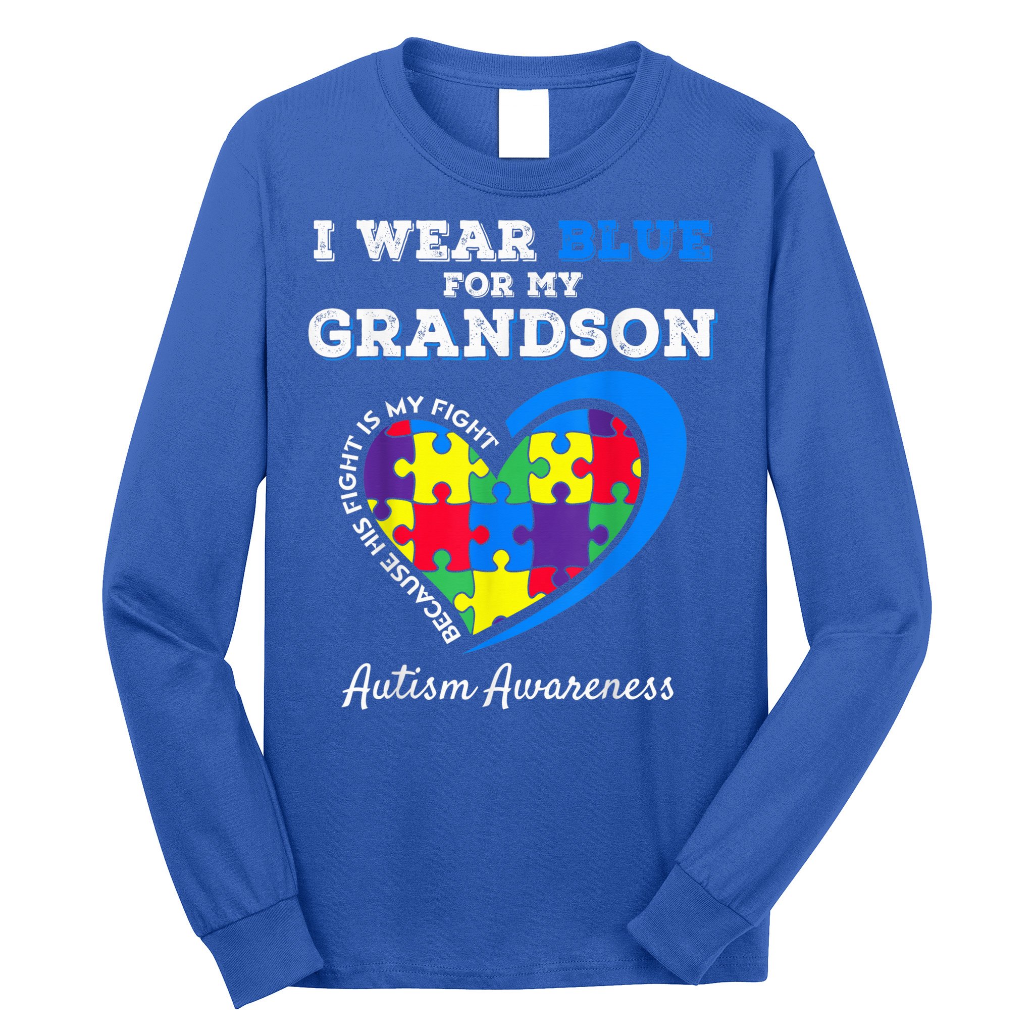 Grandma Grandpa I Wear Blue For My Grandson Autism Awareness Long Sleeve Shirt