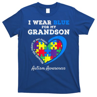 Grandma Grandpa I Wear Blue For My Grandson Autism Awareness T-Shirt