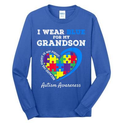 Grandma Grandpa I Wear Blue For My Grandson Autism Awareness Tall Long Sleeve T-Shirt