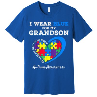 Grandma Grandpa I Wear Blue For My Grandson Autism Awareness Premium T-Shirt