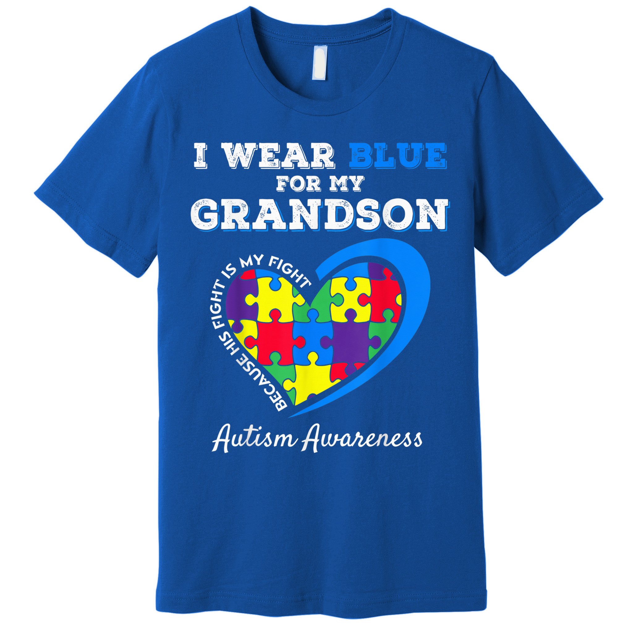 Grandma Grandpa I Wear Blue For My Grandson Autism Awareness Premium T-Shirt