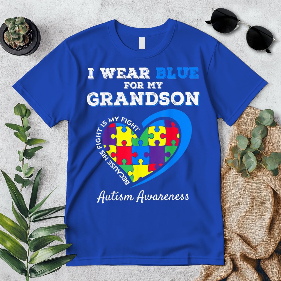 Grandma Grandpa I Wear Blue For My Grandson Autism Awareness Premium T-Shirt