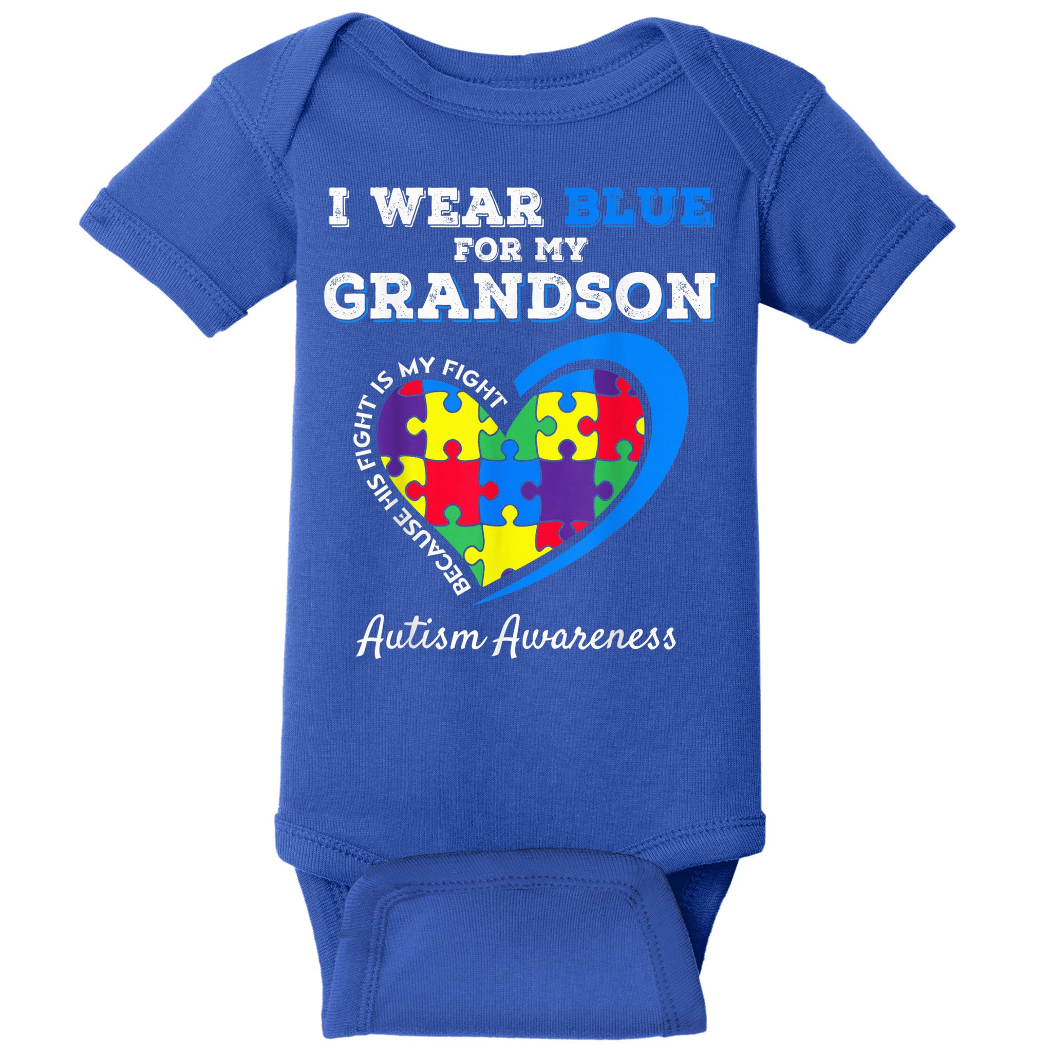 Grandma Grandpa I Wear Blue For My Grandson Autism Awareness Baby Bodysuit