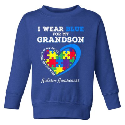 Grandma Grandpa I Wear Blue For My Grandson Autism Awareness Toddler Sweatshirt