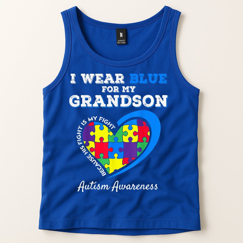 Grandma Grandpa I Wear Blue For My Grandson Autism Awareness Tank Top