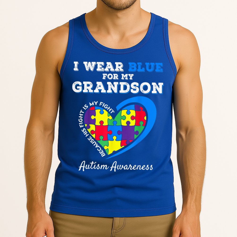 Grandma Grandpa I Wear Blue For My Grandson Autism Awareness Tank Top