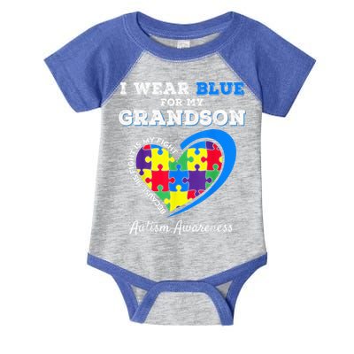 Grandma Grandpa I Wear Blue For My Grandson Autism Awareness Infant Baby Jersey Bodysuit