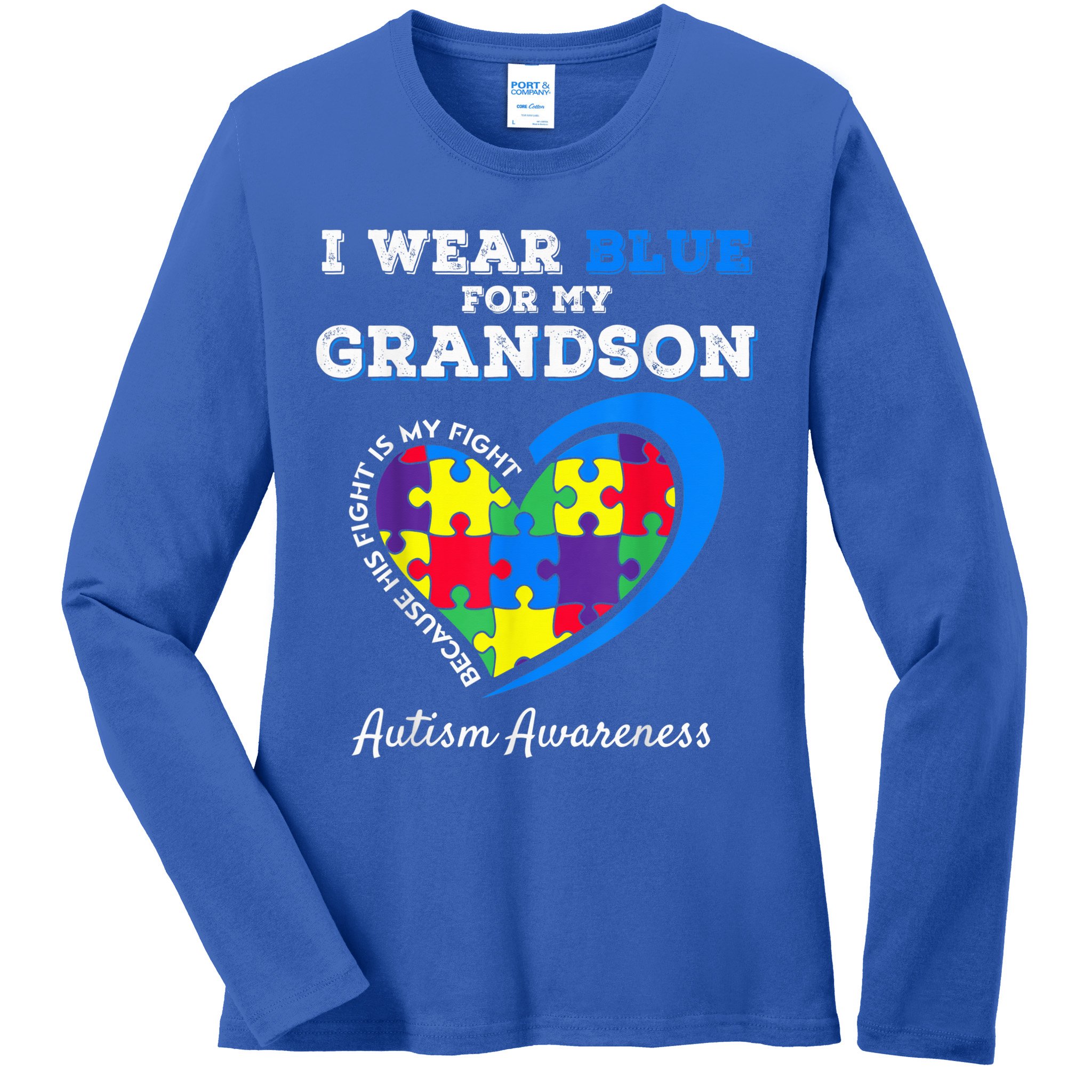 Grandma Grandpa I Wear Blue For My Grandson Autism Awareness Ladies Long Sleeve Shirt