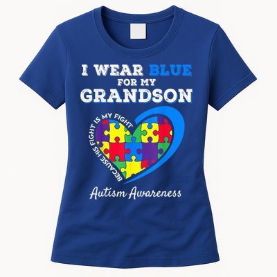 Grandma Grandpa I Wear Blue For My Grandson Autism Awareness Womens T-Shirt