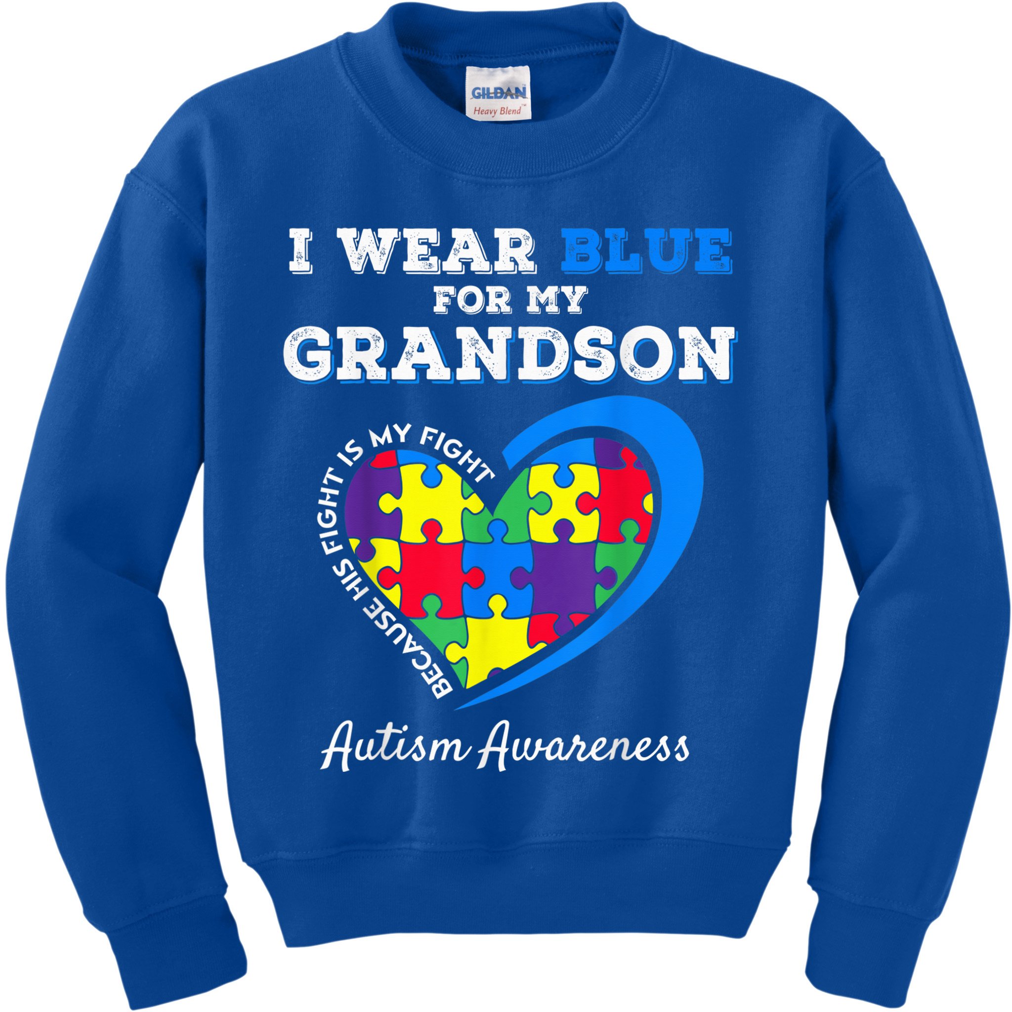 Grandma Grandpa I Wear Blue For My Grandson Autism Awareness Kids Sweatshirt