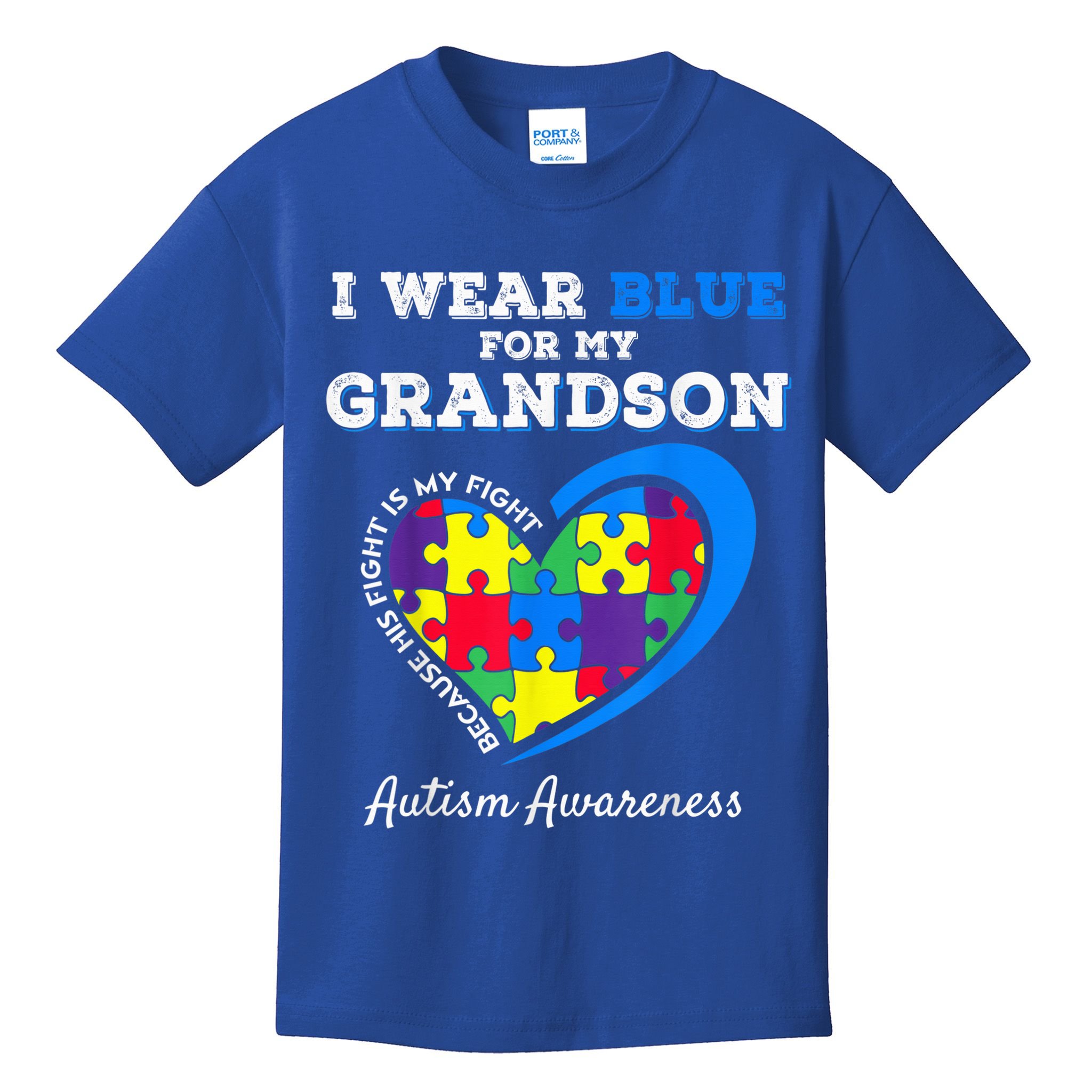 Grandma Grandpa I Wear Blue For My Grandson Autism Awareness Kids T-Shirt