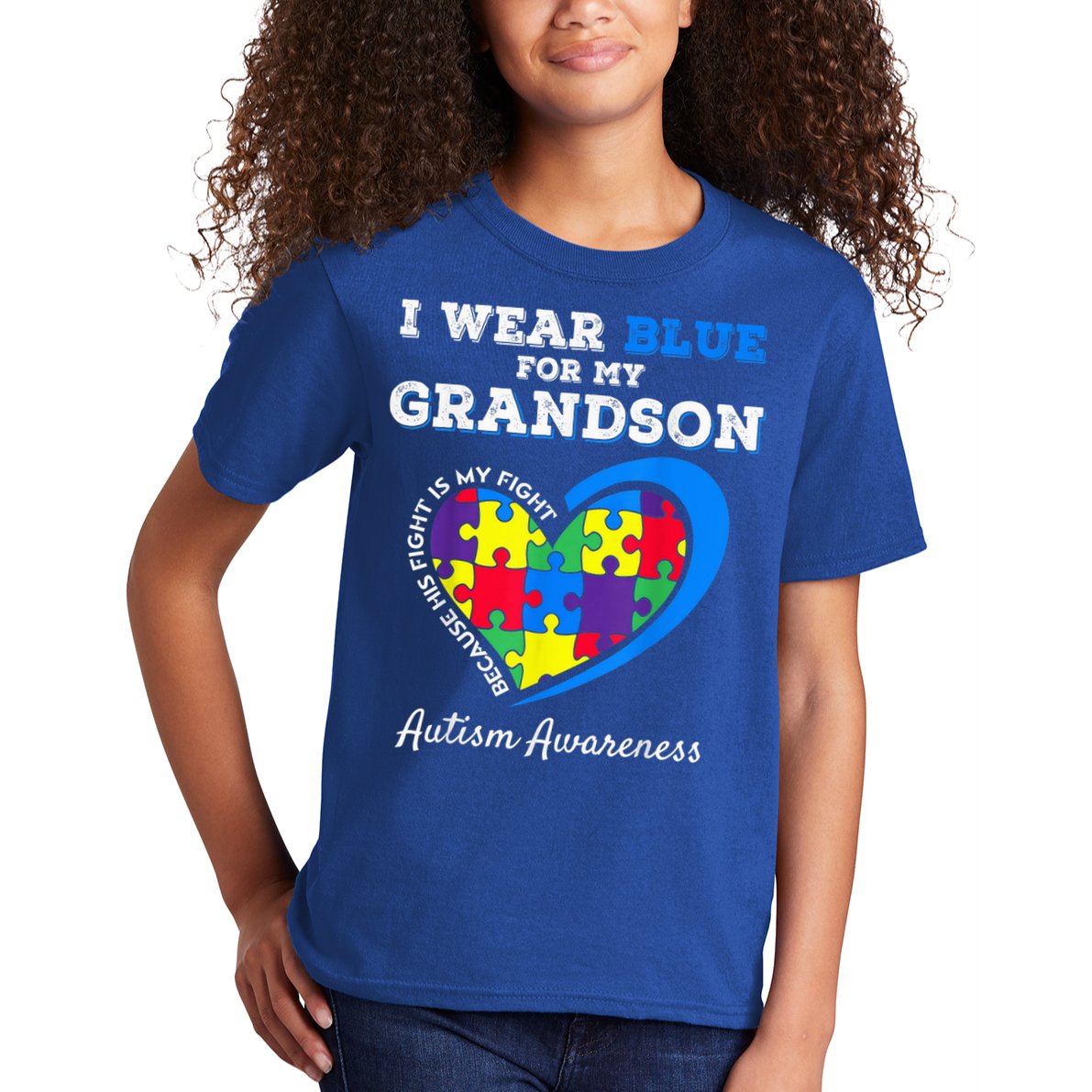 Grandma Grandpa I Wear Blue For My Grandson Autism Awareness Kids T-Shirt