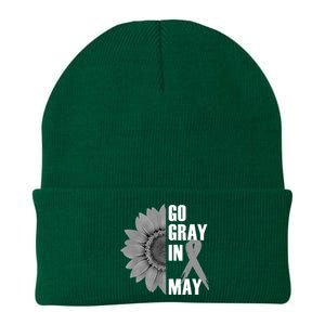 Go Gray In May Brain Cancer Awareness Grey Ribbon Sunflower Knit Cap Winter Beanie