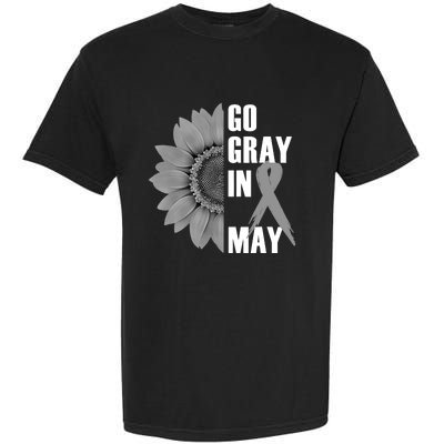 Go Gray In May Brain Cancer Awareness Grey Ribbon Sunflower Garment-Dyed Heavyweight T-Shirt