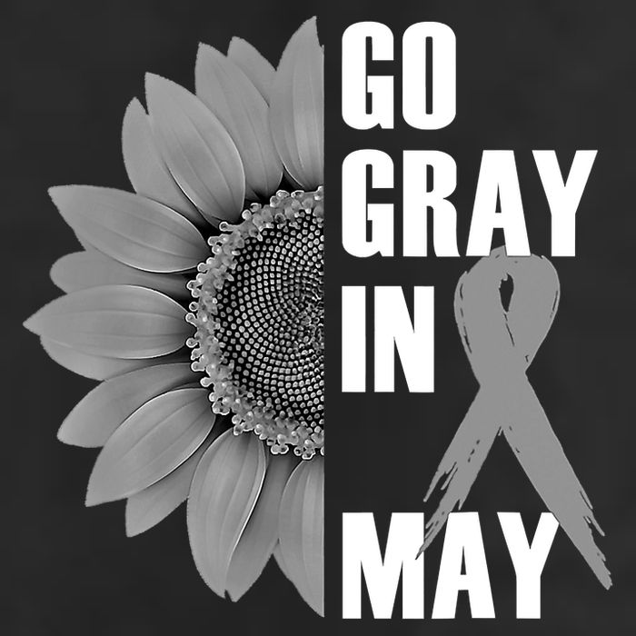 Go Gray In May Brain Cancer Awareness Grey Ribbon Sunflower 7 Panel Mesh Trucker Snapback Hat