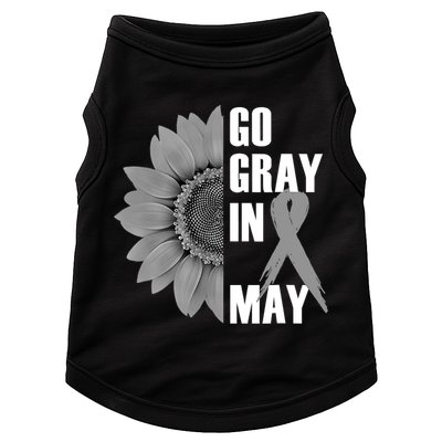 Go Gray In May Brain Cancer Awareness Grey Ribbon Sunflower Doggie Tank