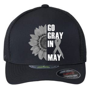 Go Gray In May Brain Cancer Awareness Grey Ribbon Sunflower Flexfit Unipanel Trucker Cap