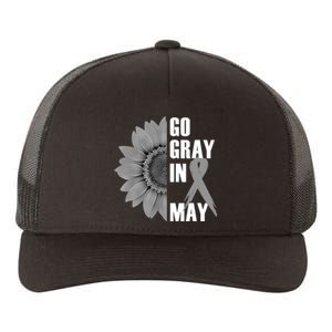 Go Gray In May Brain Cancer Awareness Grey Ribbon Sunflower Yupoong Adult 5-Panel Trucker Hat