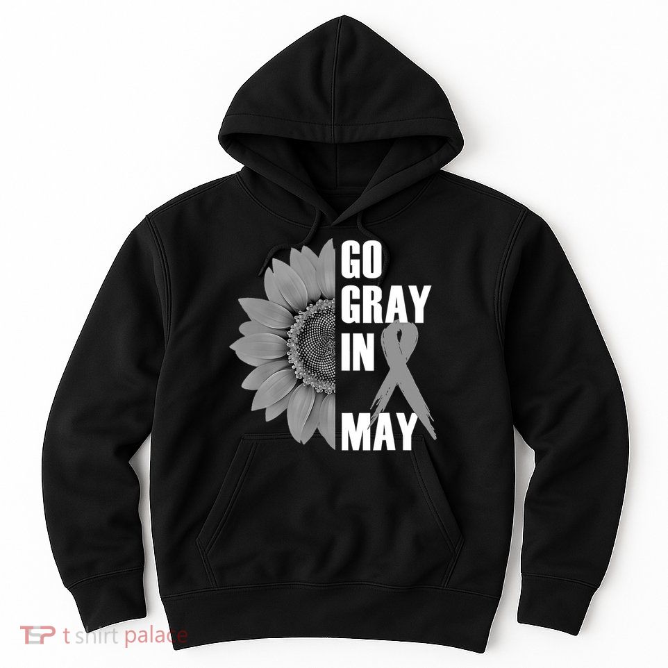 Go Gray In May Brain Cancer Awareness Grey Ribbon Sunflower Hoodie
