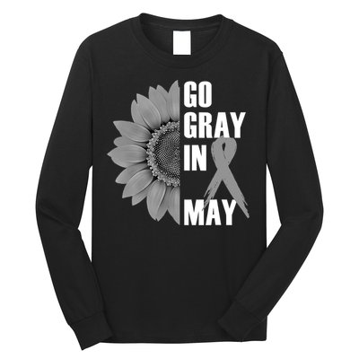 Go Gray In May Brain Cancer Awareness Grey Ribbon Sunflower Long Sleeve Shirt