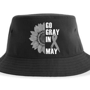 Go Gray In May Brain Cancer Awareness Grey Ribbon Sunflower Sustainable Bucket Hat