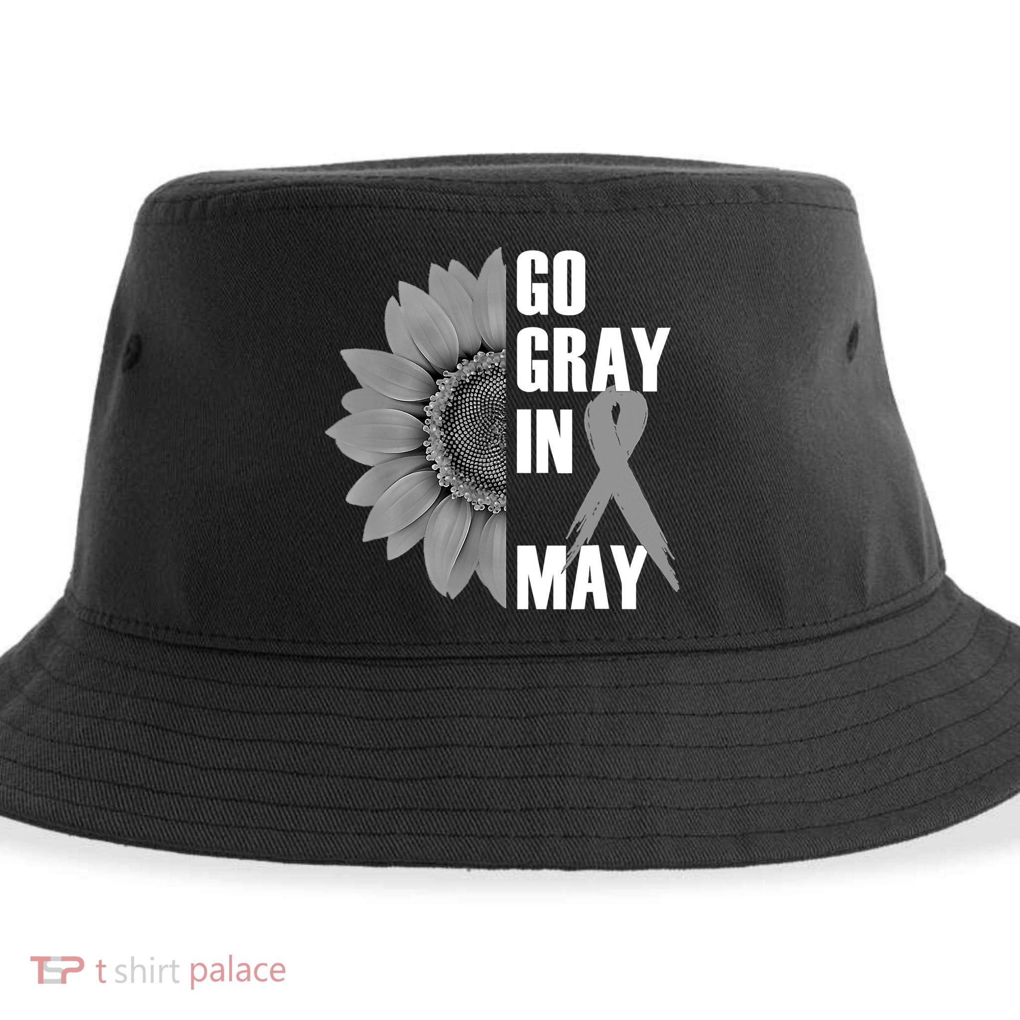 Go Gray In May Brain Cancer Awareness Grey Ribbon Sunflower Sustainable Bucket Hat