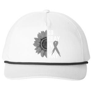 Go Gray In May Brain Cancer Awareness Grey Ribbon Sunflower Snapback Five-Panel Rope Hat