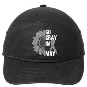 Go Gray In May Brain Cancer Awareness Grey Ribbon Sunflower 7-Panel Snapback Hat