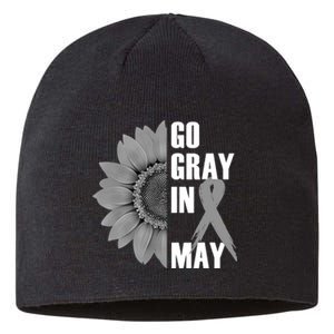 Go Gray In May Brain Cancer Awareness Grey Ribbon Sunflower Sustainable Beanie