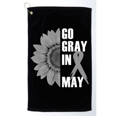Go Gray In May Brain Cancer Awareness Grey Ribbon Sunflower Golf Towel