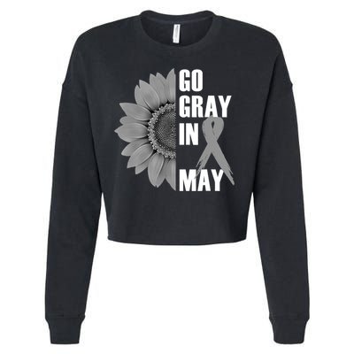 Go Gray In May Brain Cancer Awareness Grey Ribbon Sunflower Cropped Pullover Crew