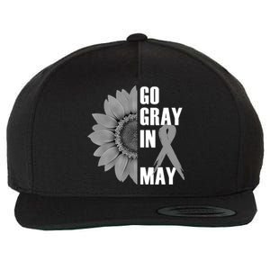 Go Gray In May Brain Cancer Awareness Grey Ribbon Sunflower Wool Snapback Cap