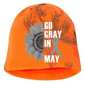 Go Gray In May Brain Cancer Awareness Grey Ribbon Sunflower Kati - Camo Knit Beanie