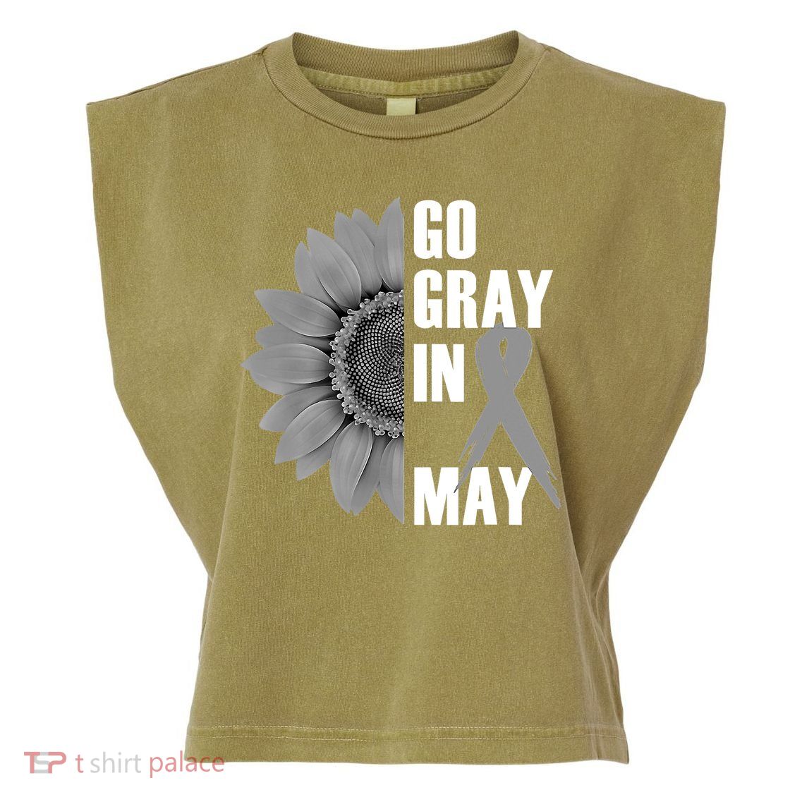 Go Gray In May Brain Cancer Awareness Grey Ribbon Sunflower Garment-Dyed Women's Muscle Tee