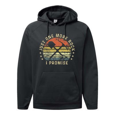 Geology Gifts Just One More Rock I Promise Funny Geologist Performance Fleece Hoodie